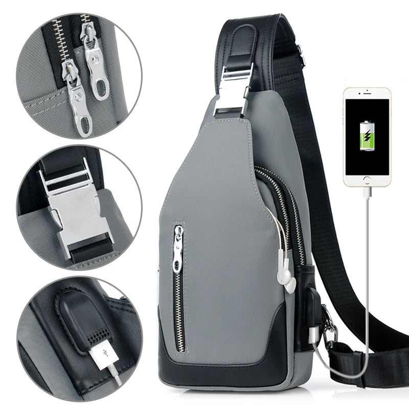 Crossbody USB Charge Waterproof Sling Bag