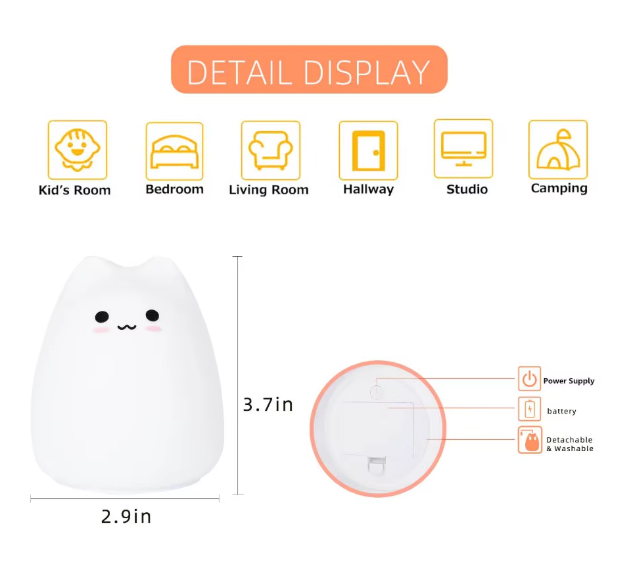 Cute Cat LED Color Changing Nightlight